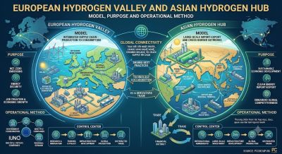 European Hydrogen Valleys and Asian Hydrogen Hubs: Models, Purposes, and Operations