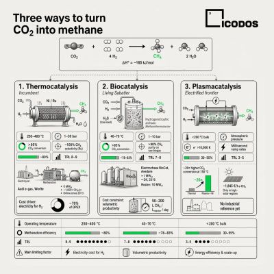Ba con đường chuyển CO₂ th&agrave;nh methane: C&ocirc;ng nghệ n&agrave;o khả thi thương mại hiện nay?